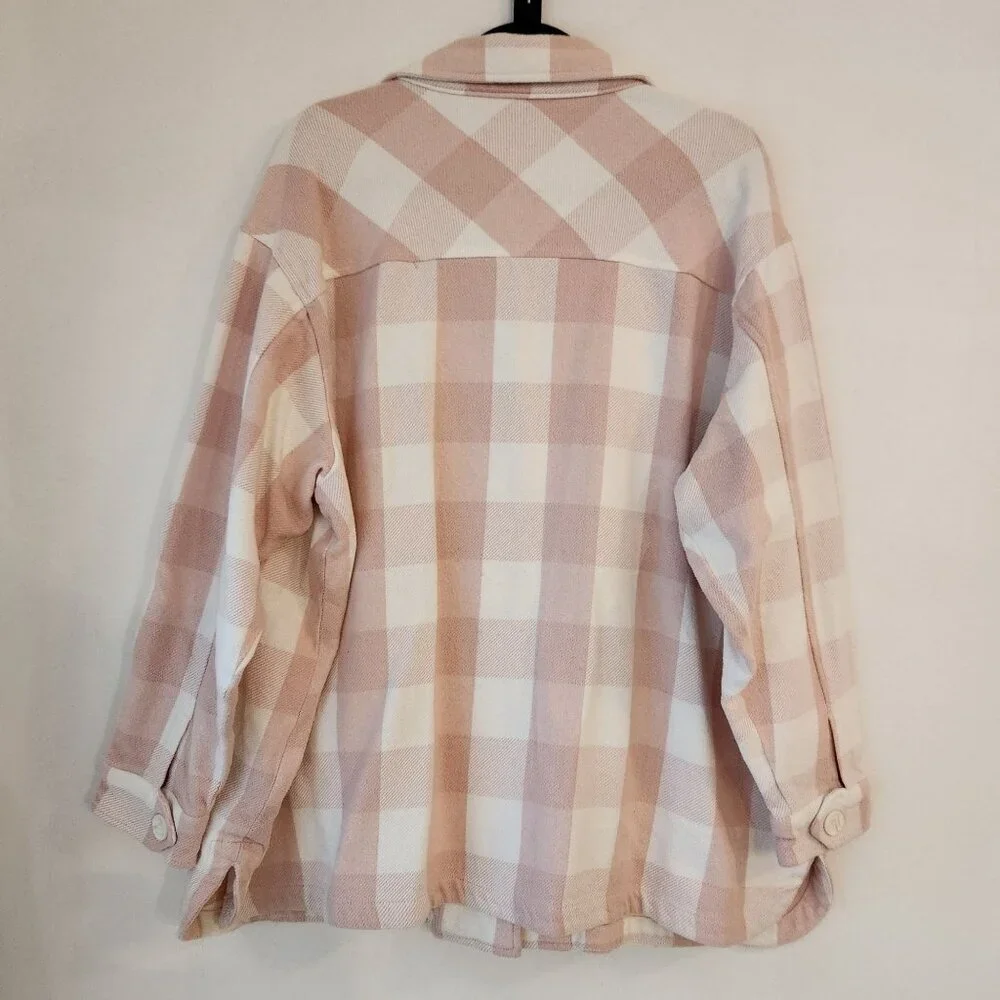 Nautica Shacket Pink White Buffalo Check Button Down Shirt Jacket Soft XXL - Picture 4 of 10